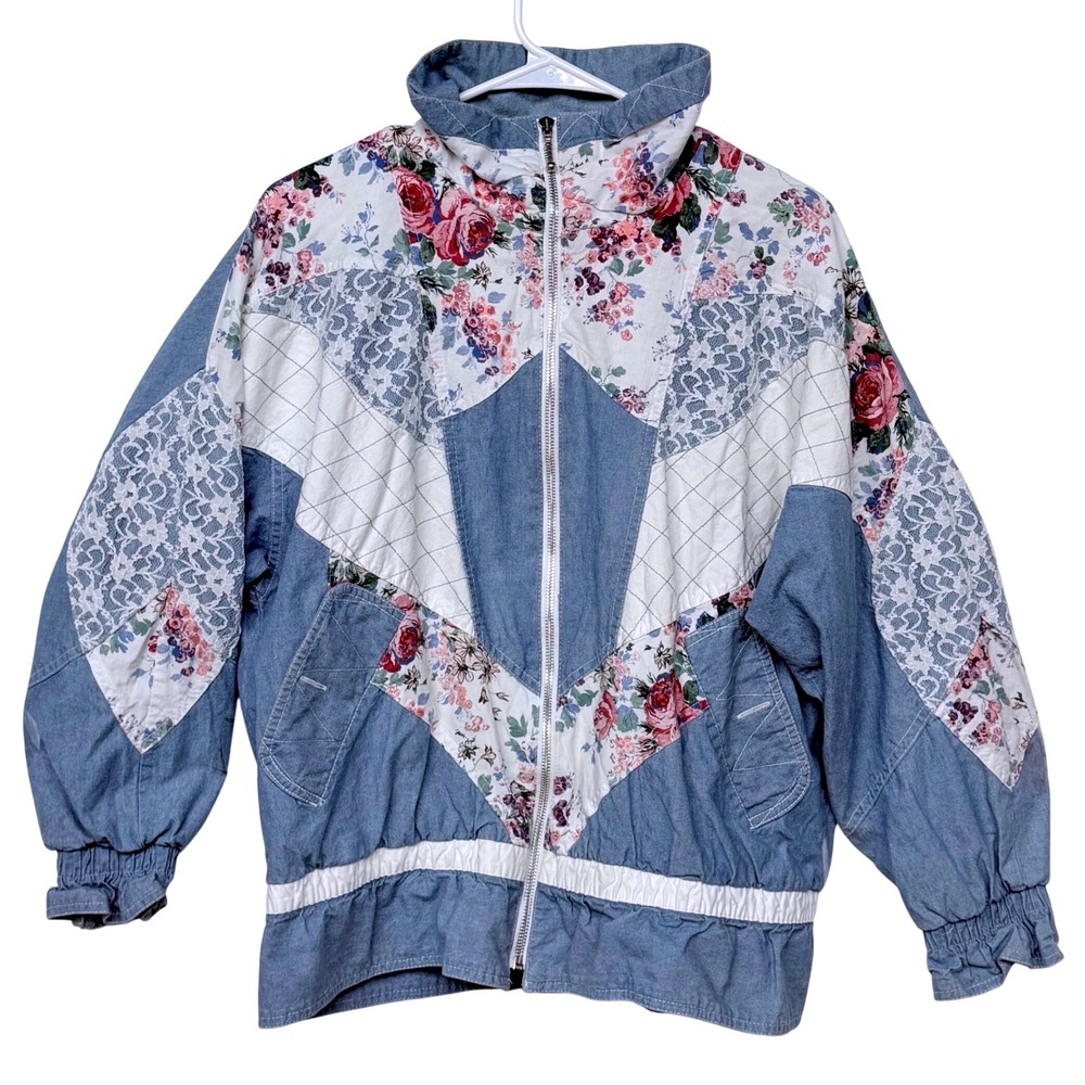 Vintage Bronton Patchwork Denim Jacket Floral Lac… - image 4